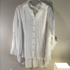 Jane and Delancey White Long Sleeve Asymmetrical Button Down